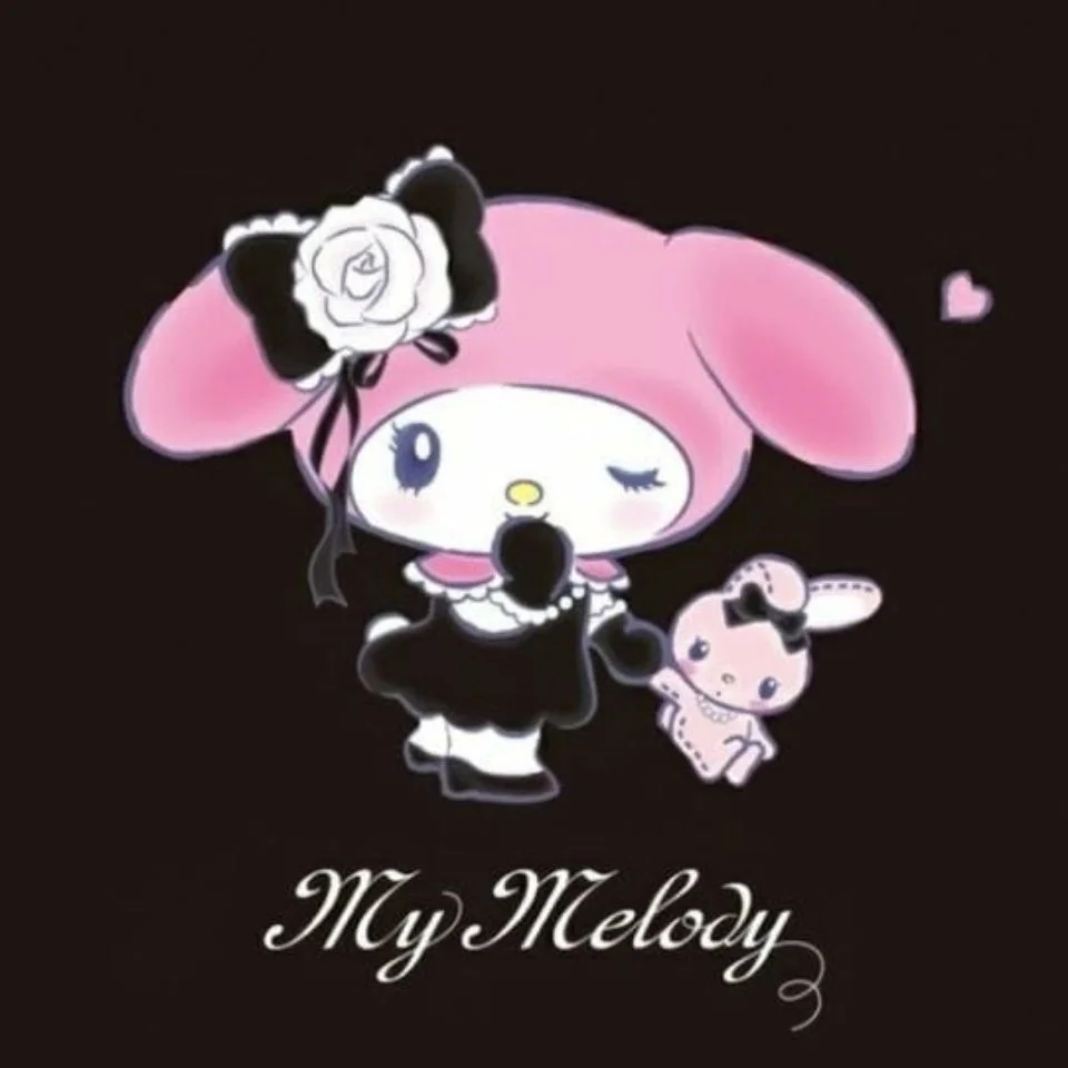 Black my melody pfp with dark brooding Sanrio character design in deep shadow tones ideal for edgy Discord and TikTok avatars