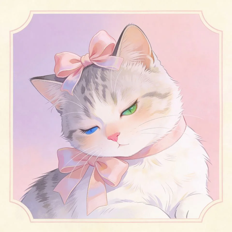 coquette-pfp-cat-pink-bow-soft-elegant-feline Elegant coquette cat pfp with delicate pink bow and soft aesthetic perfect for cute Discord profile picture avatar
