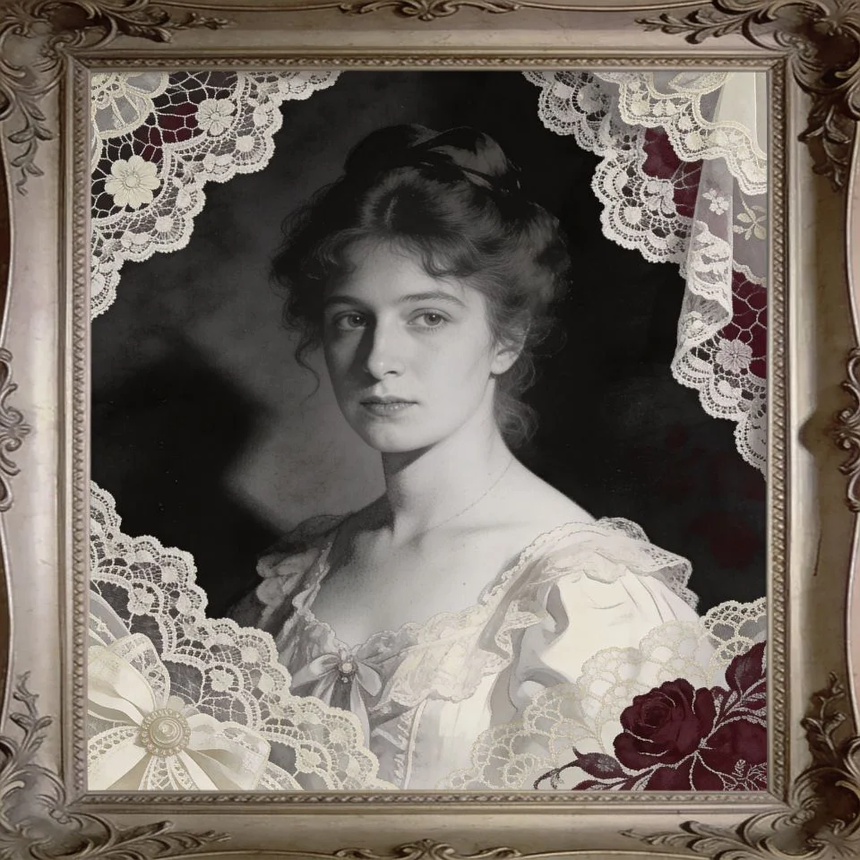 coquette-pfp-dark-romantic-vintage-lace-shadowy Vintage dark coquette pfp with delicate lace and shadowy romantic atmosphere ideal for gothic Discord avatar picture