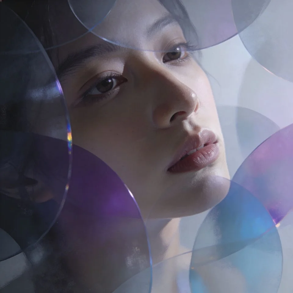 coquette-pfp-gloomy-soft-muted-tones-reflective Soft gloomy coquette pfp with muted tones and reflective melancholic aesthetic for thoughtful Instagram profile picture