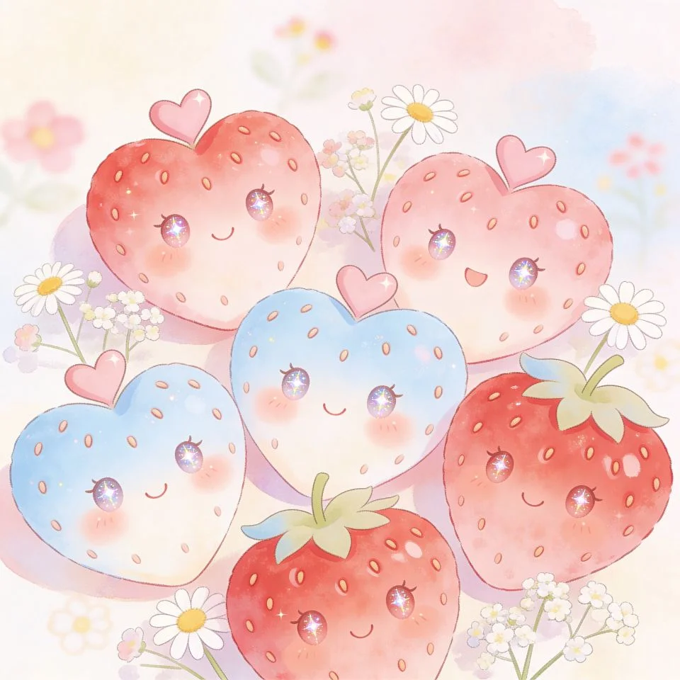 coquette-pfp-kawaii-strawberry-hearts-pink-aesthetic Kawaii strawberry heart coquette pfp with pink cottagecore aesthetic and cute details for TikTok profile picture avatar