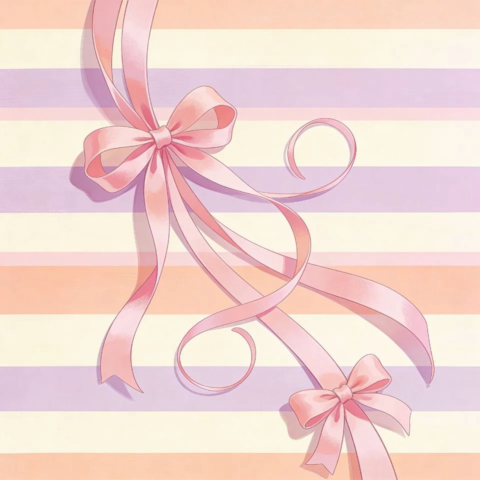 coquette-pfp-pastel-pink-ribbon-striped-background Pastel pink ribbon coquette pfp with soft striped background ideal for cute Discord and aesthetic profile pictures