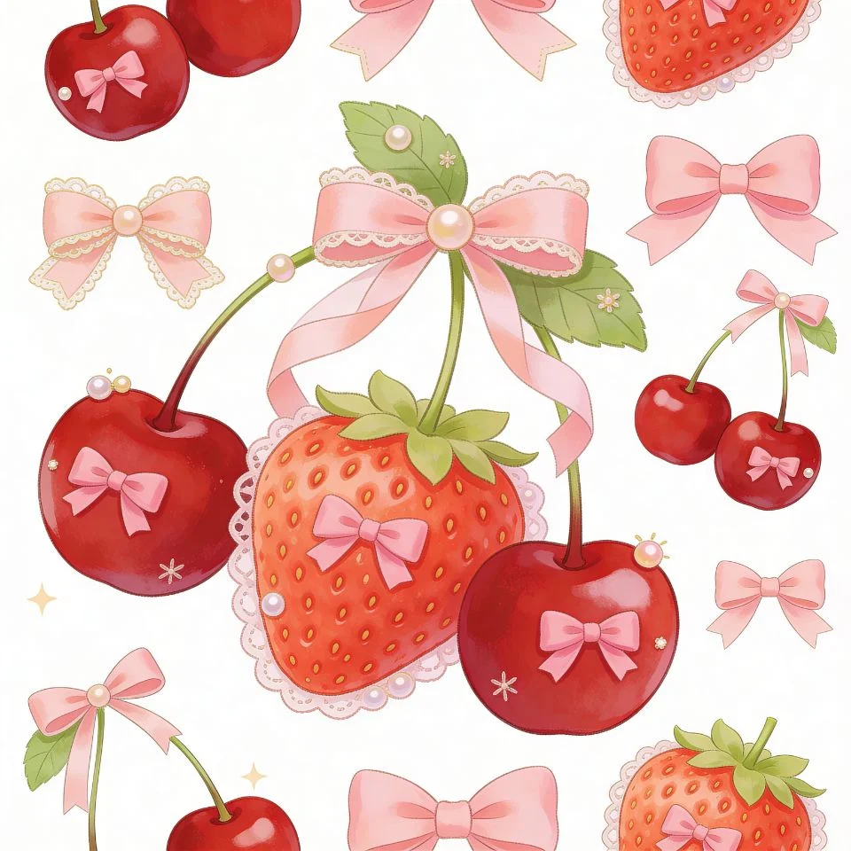 coquette-pfp-strawberry-cherries-bows-girly-pink Girly strawberry and cherry coquette pfp with bows and pink aesthetic creating sweet Instagram profile picture avatar