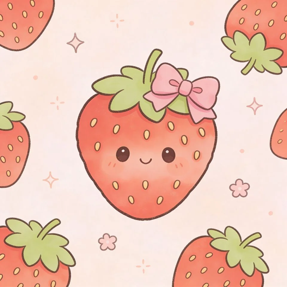 coquette-pfp-strawberry-pink-bow-kawaii-sweet Sweet strawberry coquette pfp with pink bow and kawaii aesthetic perfect for playful Discord profile picture avatar