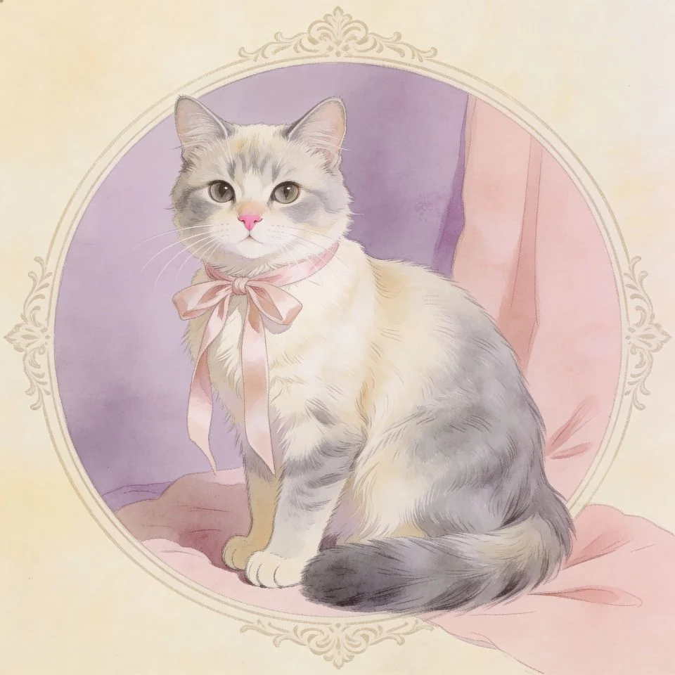 coquette-pfp-vintage-cat-pink-ribbon-soft-pastel Vintage style coquette cat pfp with pink ribbon and soft pastel aesthetic for elegant Instagram profile picture