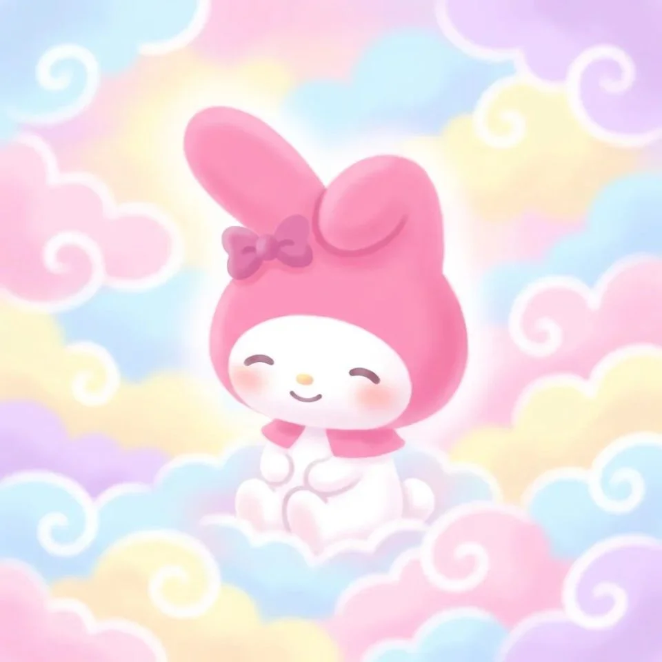 Cute my melody pfp with soft pastel pink background and gentle rosy cheeks perfect for Discord and TikTok profiles