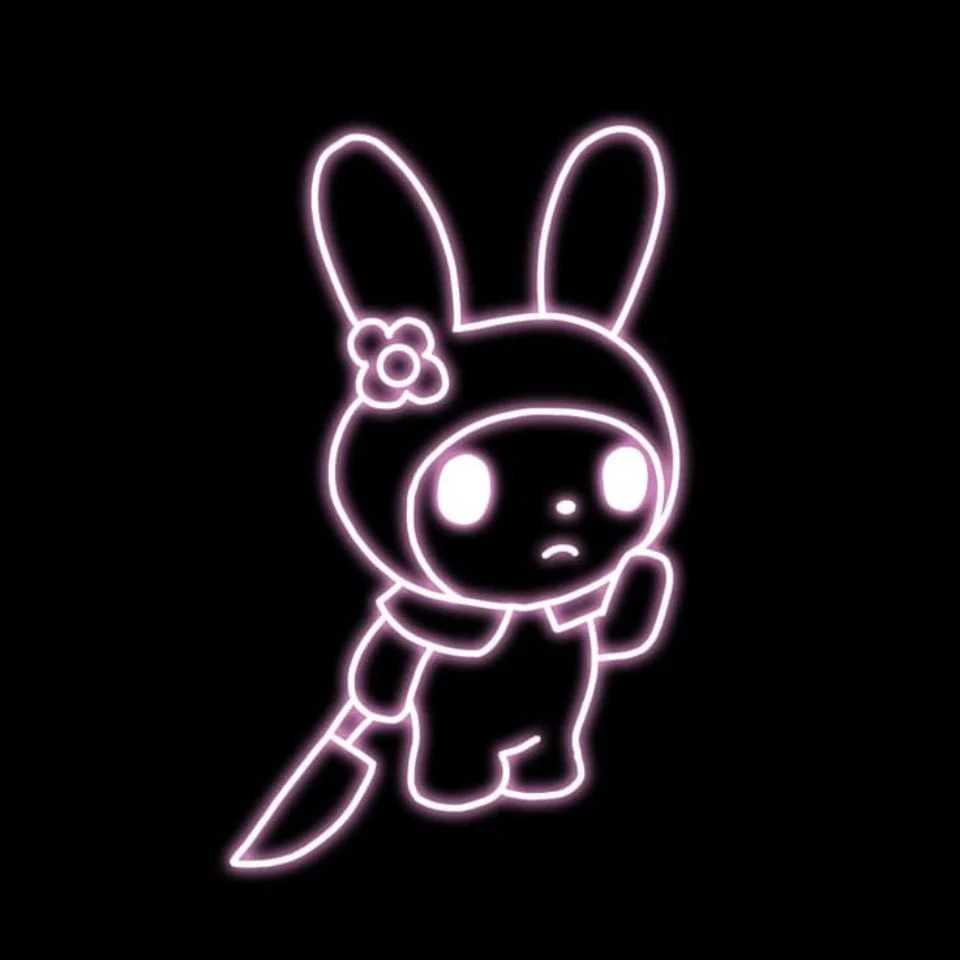 Dark my melody pfp with deep black tones and moody Sanrio aesthetic showing mysterious brooding character for Discord profiles