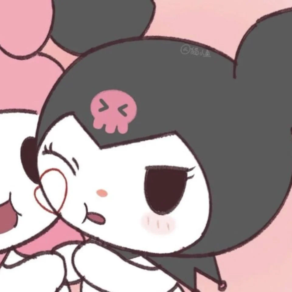 Kuromi and my melody matching pfp side by side cute Sanrio bestie icons with contrasting pink and dark purple tones