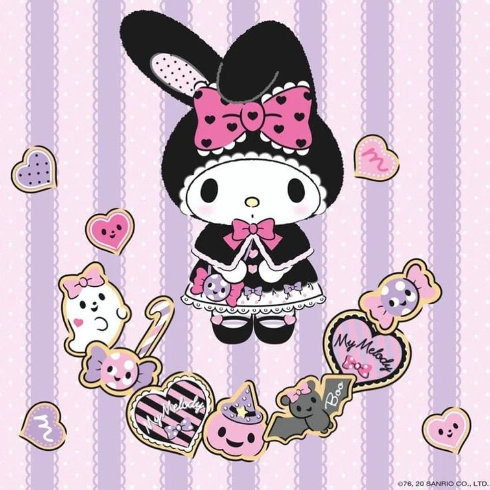 My melody halloween pfp in kawaii spooky costume Sanrio design with festive orange and black tones for Halloween profile pictures