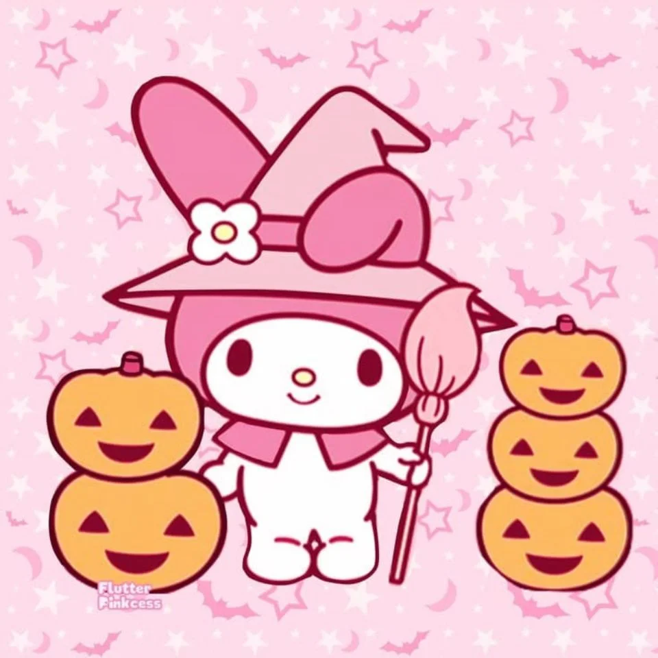 My melody halloween pfp with spooky cute pumpkin Sanrio design in orange and pink tones perfect for October Discord and TikTok profiles