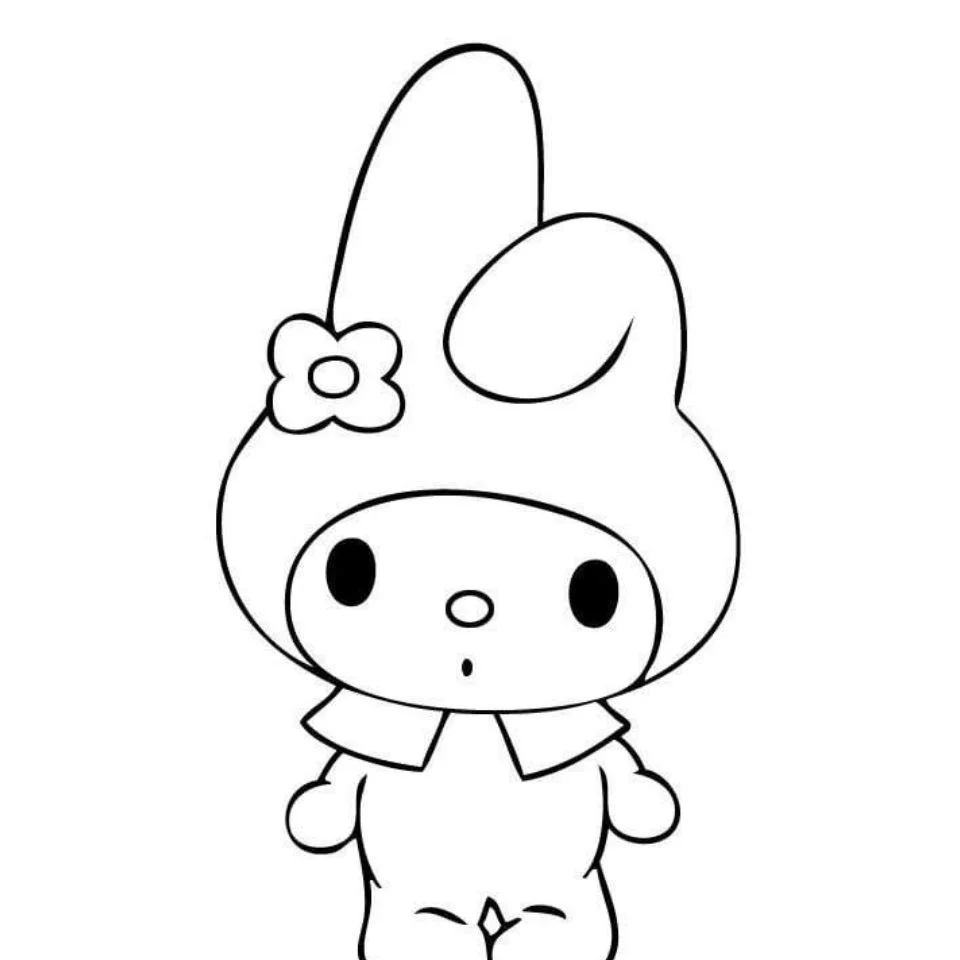 My melody minimalist outline sketch pfp with simple clean Sanrio silhouette in black and white for elegant Discord profile pictures
