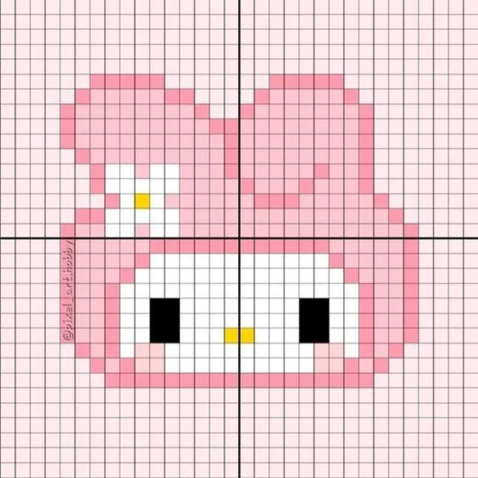 My melody pixel art pfp with colorful 8-bit kawaii Sanrio design featuring blocky pink and white tones for Discord gaming profiles