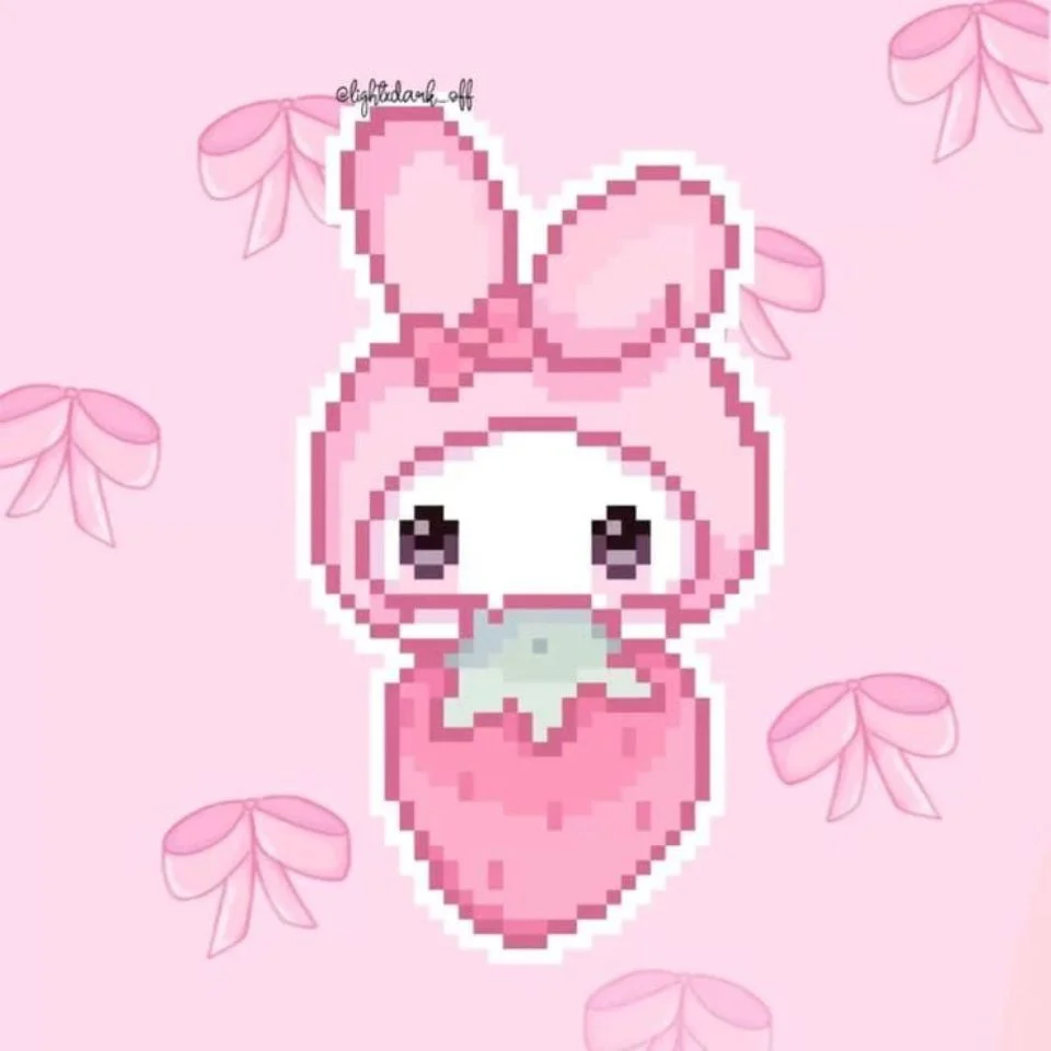 My melody strawberry pixel art pfp in pink 8-bit retro kawaii style showing blocky Sanrio character design for TikTok profiles