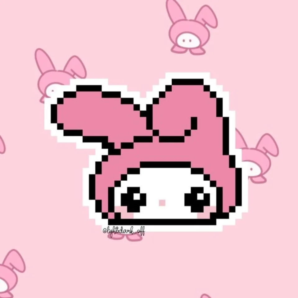 Colorful blocky my melody pixel art pfp with rainbow Sanrio 8-bit design perfect for gaming Discord servers and kawaii TikTok profiles