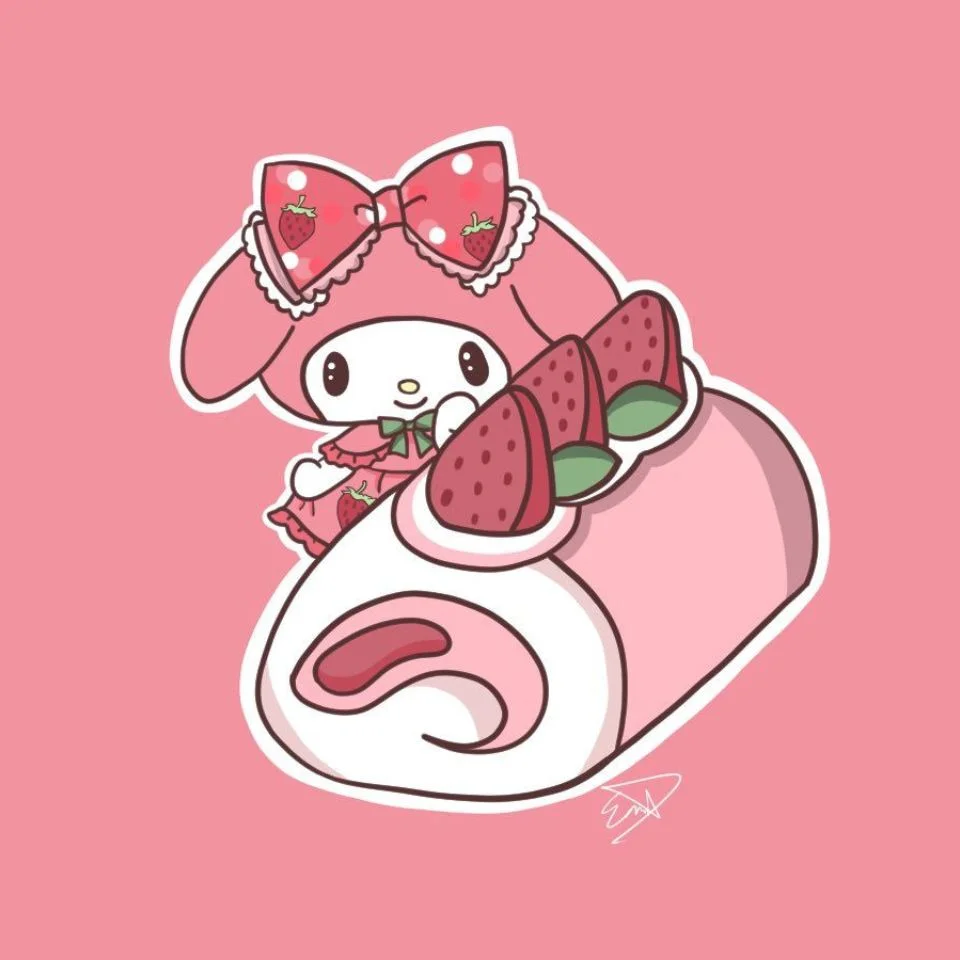 My melody strawberry pfp with sweet fruity Sanrio kawaii design featuring rosy red and pink tones perfect for cute profile pictures