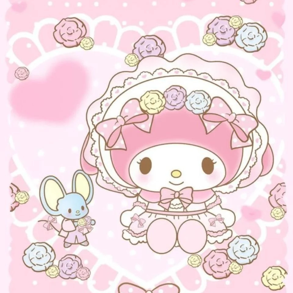 My melody retro vintage pfp in classic Sanrio poster style with nostalgic pink and white tones perfect for timeless kawaii profile pictures