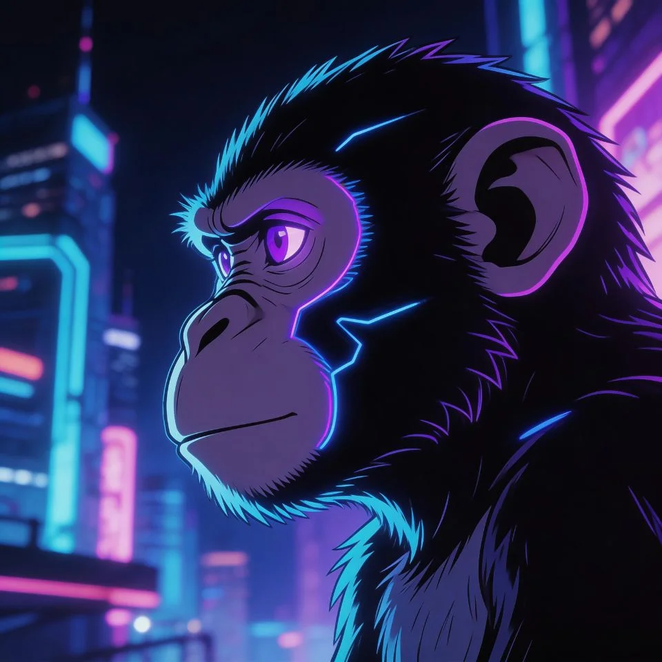 anime-monkey-pfp-cyberpunk-style-neon-city-background-sharp-linework-edgy Anime monkey pfp in cyberpunk style with sharp linework neon city background glowing accents and edgy futuristic aesthetic for Discord and TikTok avatars