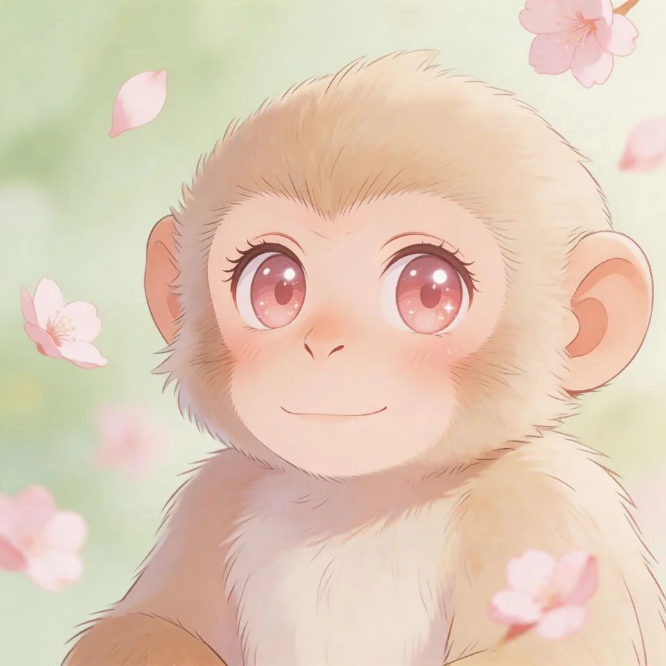anime-monkey-pfp-soft-shoujo-style-big-eyes-cherry-blossom-pastel-tones Anime monkey pfp in soft shoujo style with large luminous eyes cherry blossom petals and delicate pastel tones perfect for aesthetic Discord and Instagram avatars