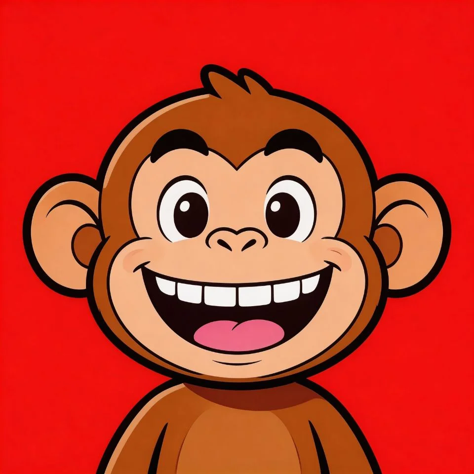cartoon-monkey-pfp-bold-black-outline-vibrant-red-background-expressive Cartoon monkey pfp with thick black outlines bold expressive face and vibrant red background perfect for energetic Discord and TikTok avatars