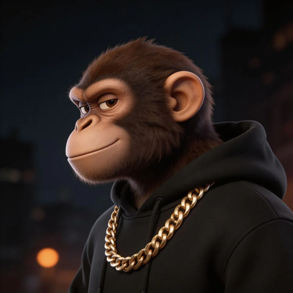 cool-monkey-pfp-streetwear-black-hoodie-gold-chain-urban-swag-discord Cool monkey pfp wearing black hoodie and gold chain with urban streetwear swag and confident expression perfect for Discord and TikTok profile avatars
