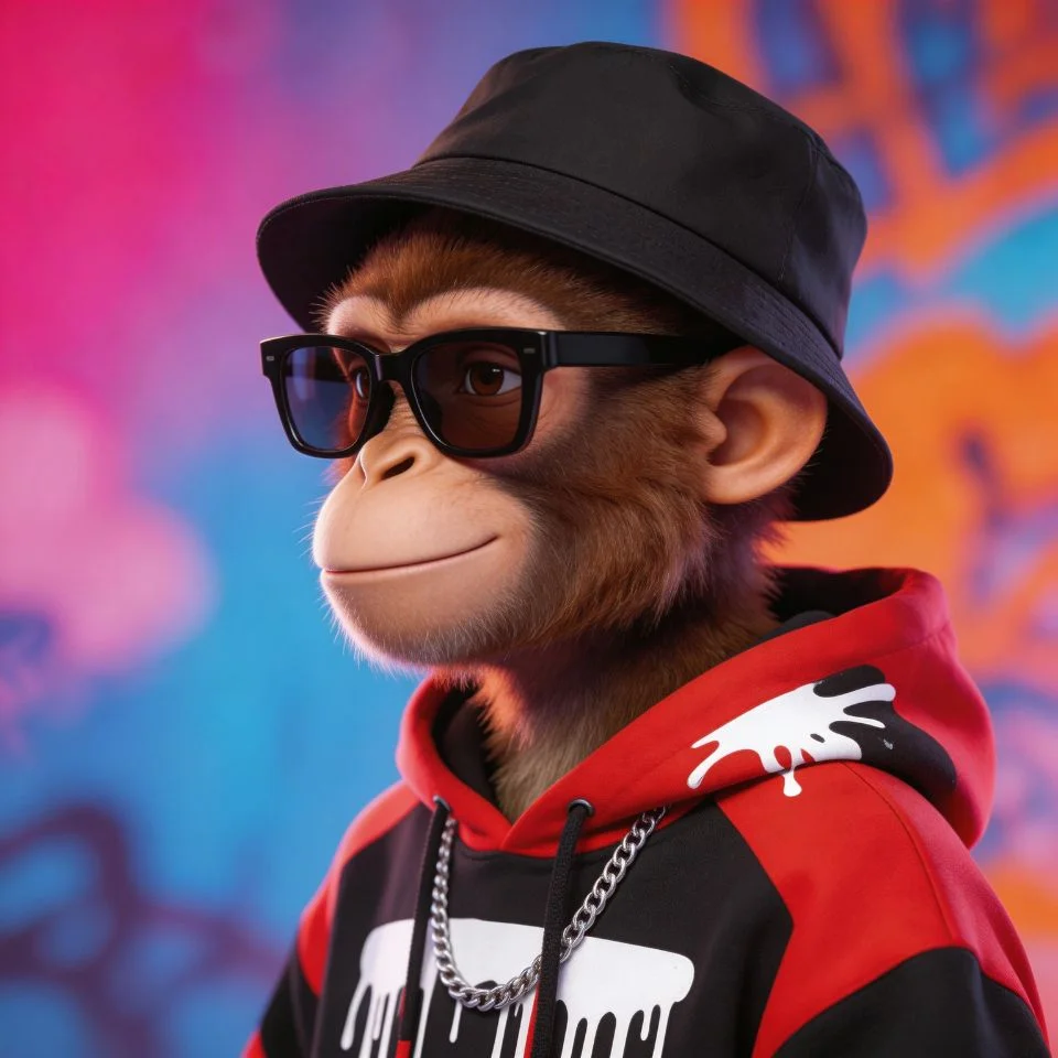 cool-monkey-profile-picture-bucket-hat-sunglasses-supreme-drip-colorful Cool monkey profile picture wearing bucket hat and designer sunglasses with colorful supreme style drip aesthetic great for swag TikTok and Instagram avatars