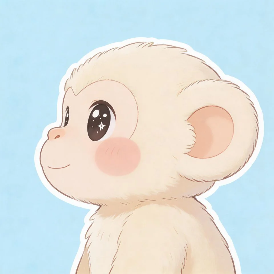 cute-monkey-pfp-kawaii-style-pastel-blue-fluffy-ears-instagram Kawaii style cute monkey pfp with fluffy rounded ears pastel blue tones and sparkling eyes great for Instagram and Discord avatars