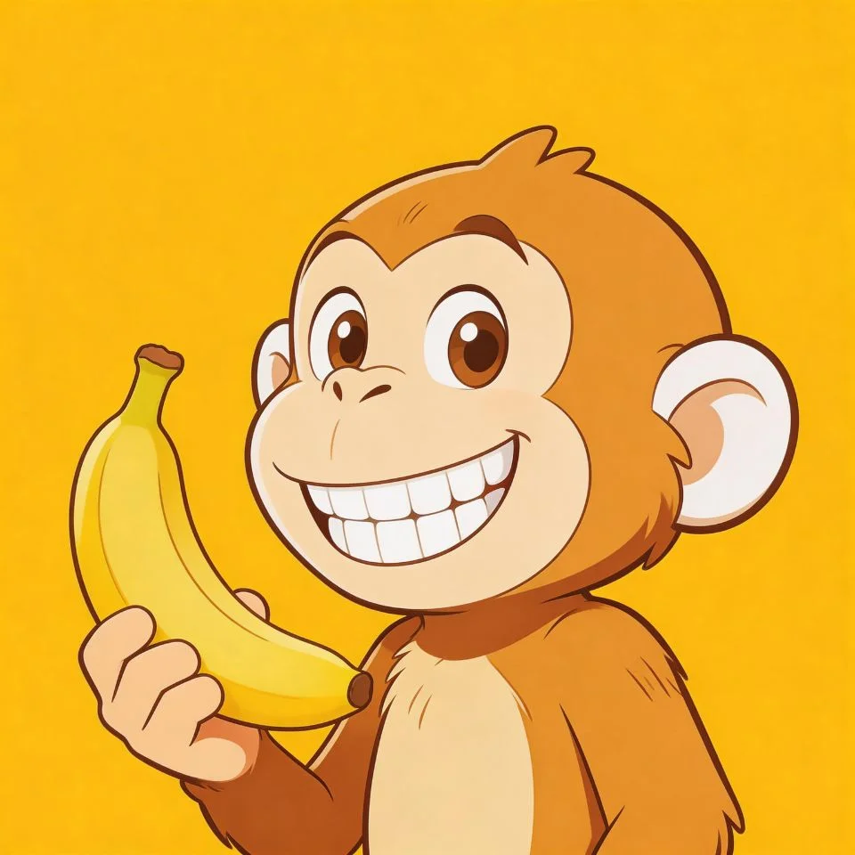 cute-monkey-profile-picture-cartoon-holding-banana-yellow-tones Cute cartoon monkey profile picture holding a banana with cheerful expression and warm yellow tones ideal for fun TikTok avatars