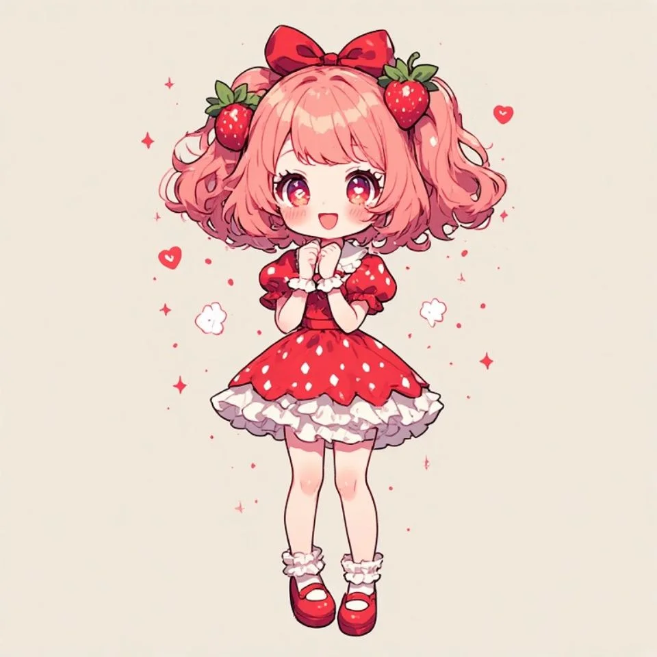 Cute red pfp with strawberry blush chibi character and kawaii aesthetic vibes for soft profile pictures