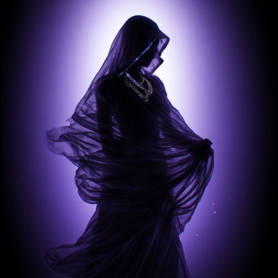 Dark purple pfp aesthetic showing hooded figure in deep violet shadows for mysterious Discord avatars