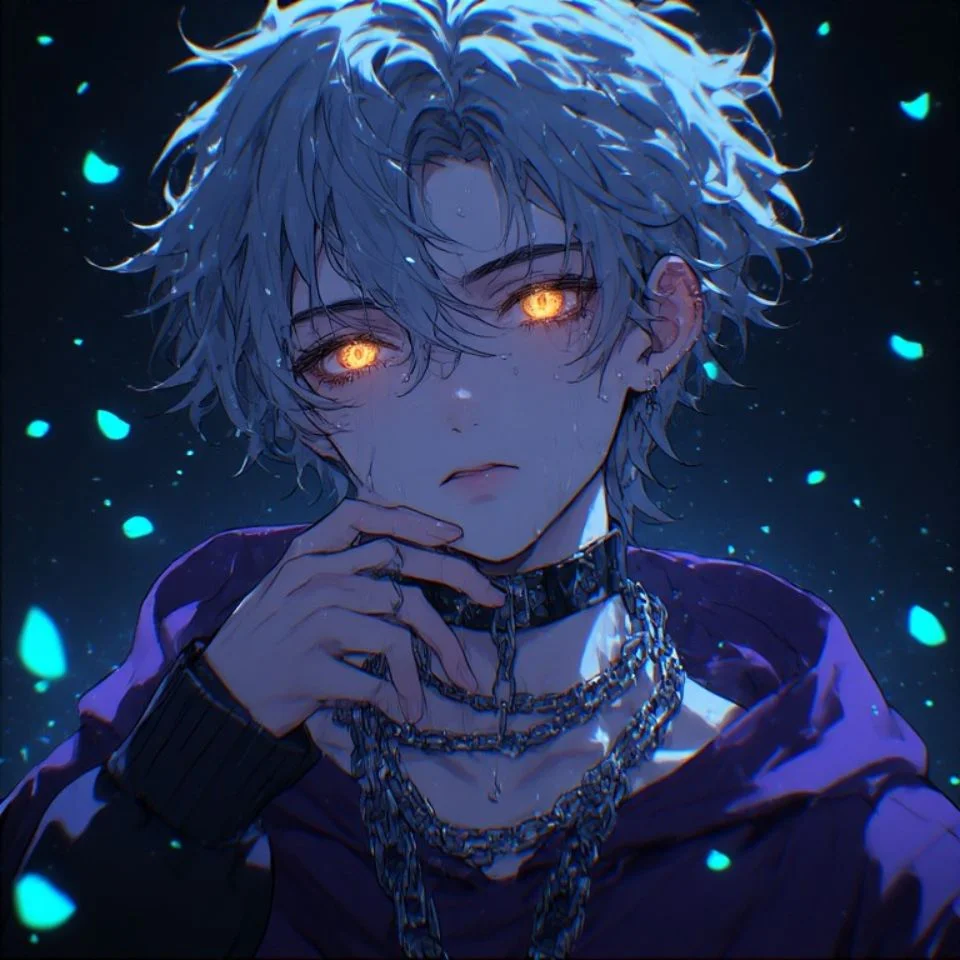 Dark aesthetic purple anime boy pfp under moonlight with brooding expression for bold profile icons