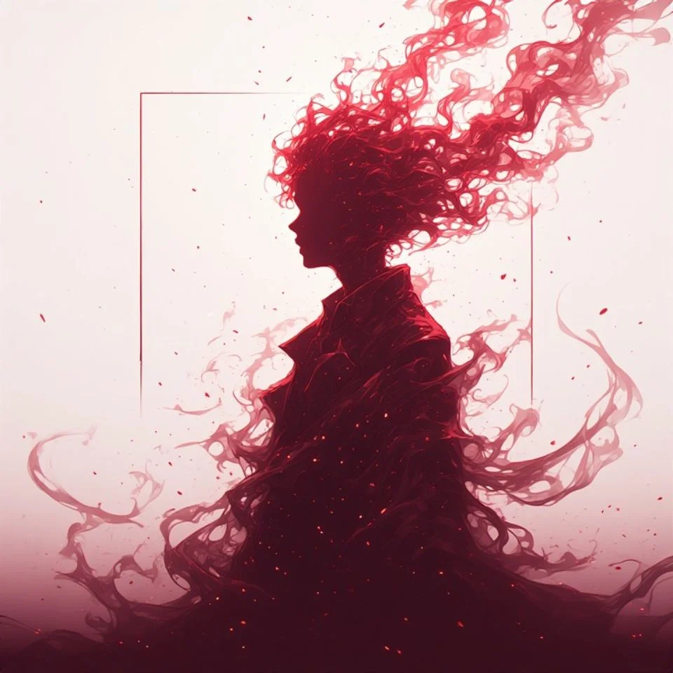 Crimson smoke silhouette dark red pfp with deep maroon tones perfect for moody aesthetic avatars