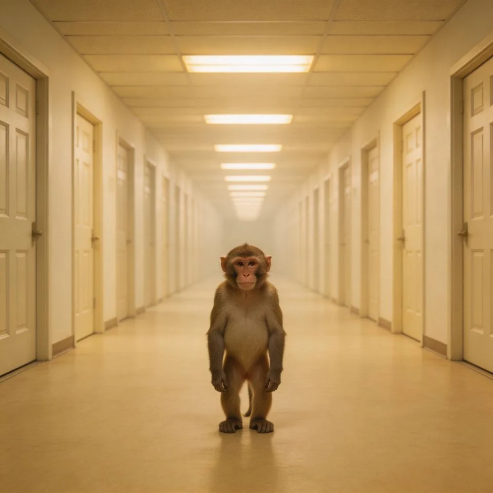 dreamcore-weirdcore-monkey-pfp-infinite-hallway-soft-light-nostalgic-surreal Dreamcore weirdcore monkey pfp standing in infinite hallway with soft nostalgic lighting surreal perspective and ethereal liminal aesthetic perfect for alt Discord avatars