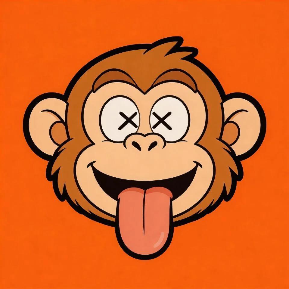 funny-monkey-pfp-silly-tongue-out-crossed-eyes-cartoon-goofy Funny cartoon monkey pfp sticking tongue out with crossed eyes and goofy expression on bright orange background for playful profiles