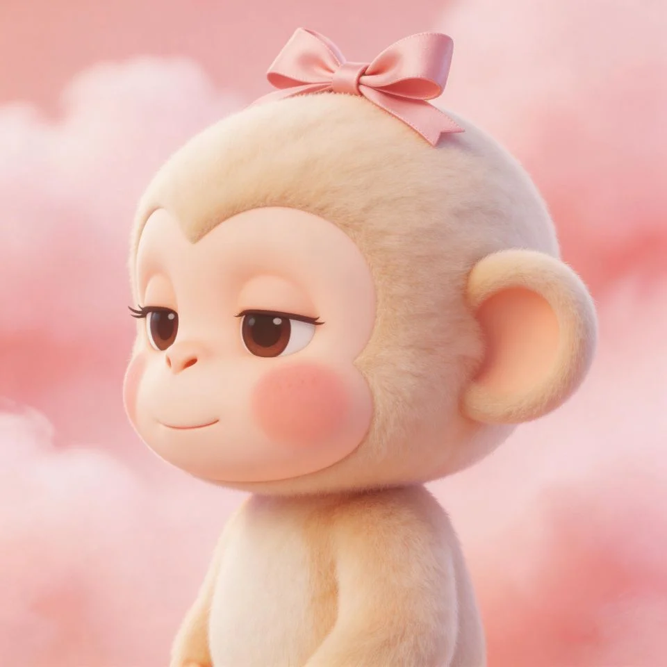 kawaii-monkey-pfp-pastel-pink-bow-ribbon-sweet-girl-aesthetic-instagram Kawaii monkey pfp with pastel pink bow ribbon sweet girl aesthetic soft expressions and cotton candy tones great for Instagram and TikTok cute avatars