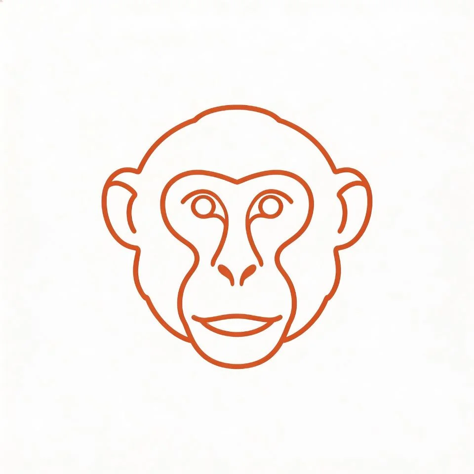 minimalist-monkey-pfp-line-art-single-stroke-warm-terracotta-accent-clean Minimalist monkey pfp in elegant single stroke line art style with warm terracotta color accent on white background ideal for artistic Discord and Instagram avatars