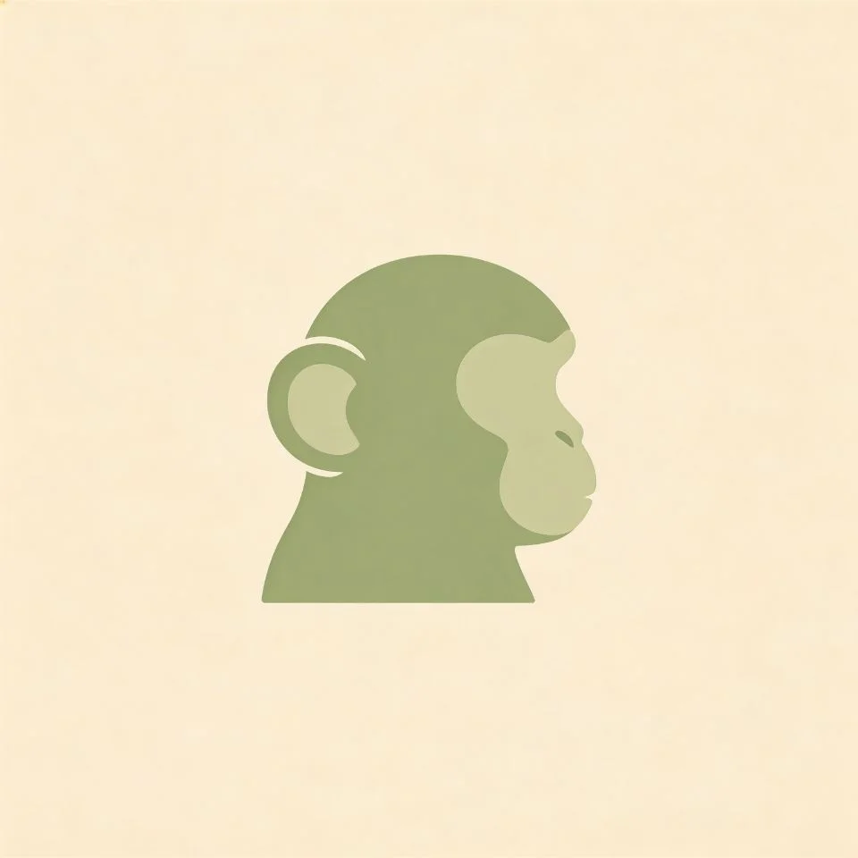 minimalist-monkey-profile-picture-single-color-silhouette-sage-green-modern Minimalist monkey profile picture as clean single color silhouette in sage green on cream background with modern geometric style for aesthetic Instagram avatars