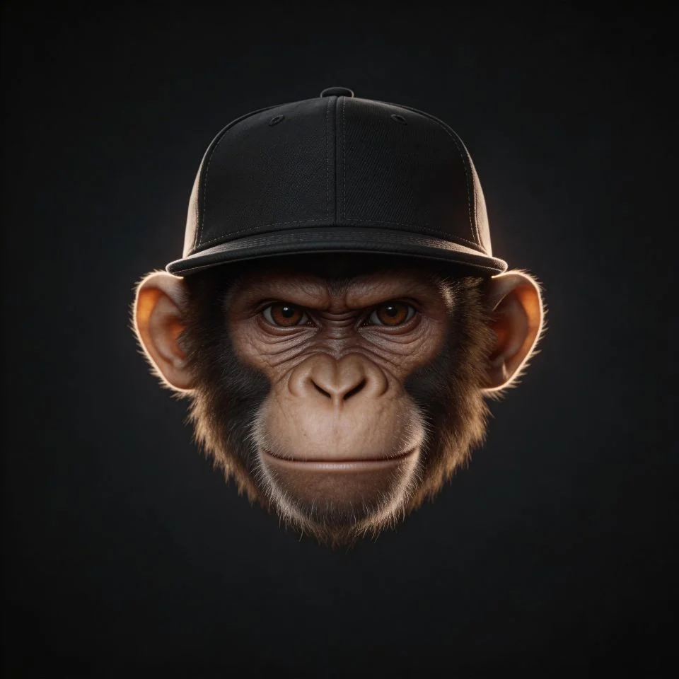 monkey-pfp-boy-cool-confident-snapback-cap-urban-dark-background-bold Monkey pfp boy wearing snapback cap with cool confident expression and urban dark background perfect for bold assertive Discord gaming and TikTok profile avatars