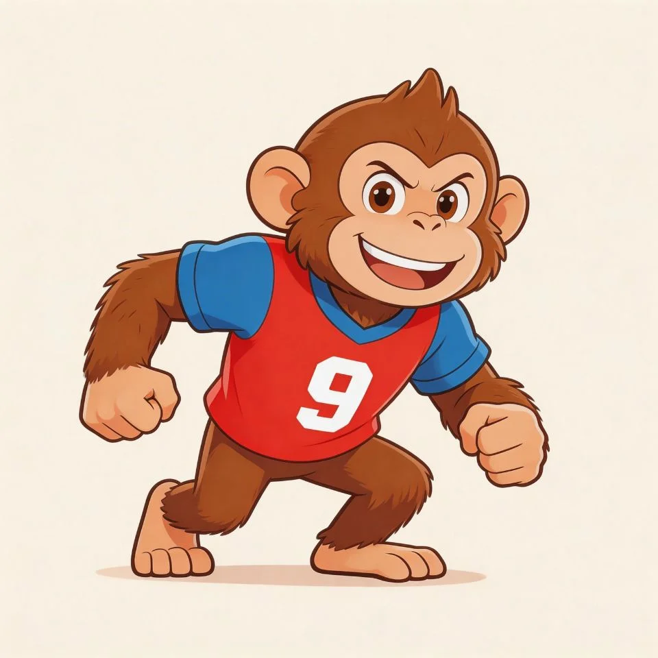 monkey-pfp-boy-sporty-athletic-jersey-bold-red-blue-energetic-action-pose Monkey pfp boy in sporty athletic jersey with bold red and blue color scheme energetic action pose and competitive spirit perfect for sports Discord and gaming avatars