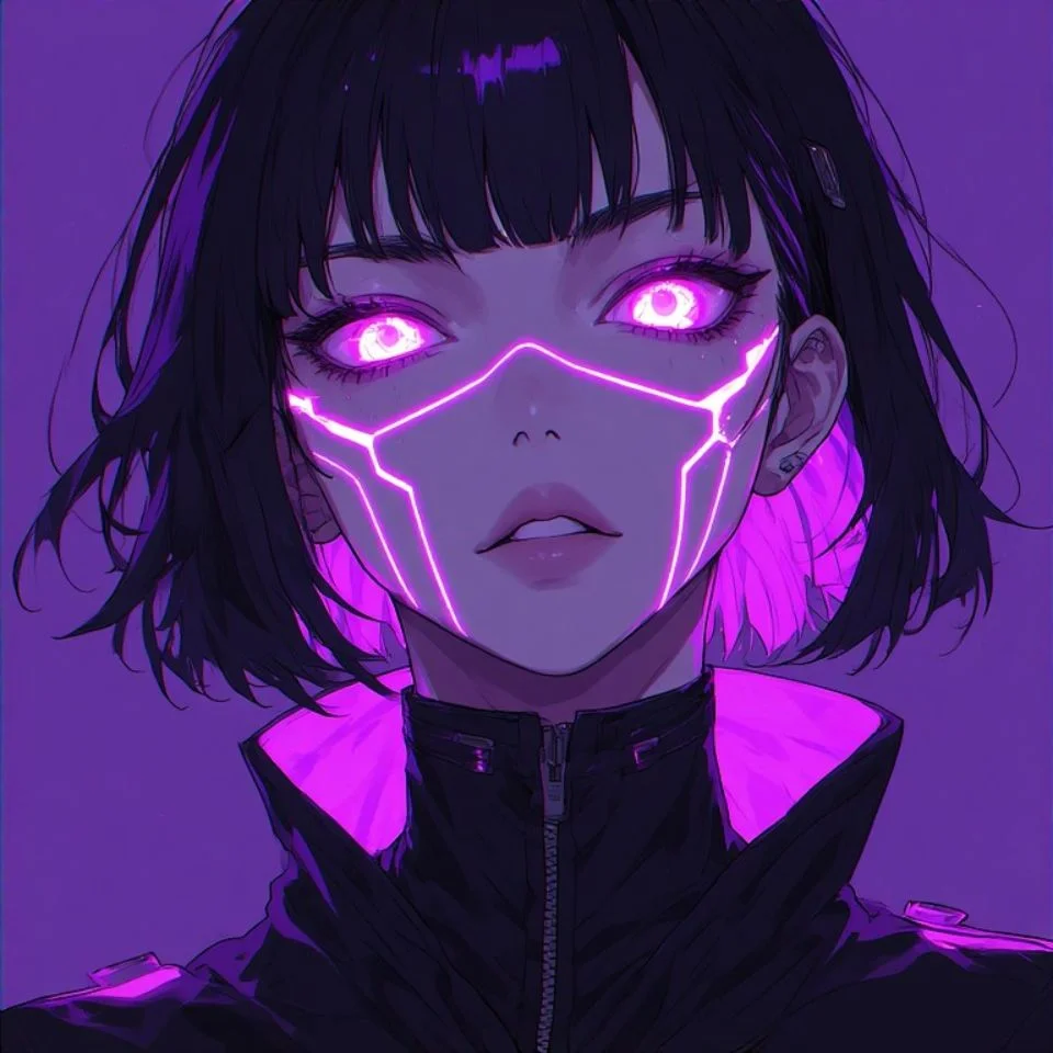 Electric neon purple anime pfp with cybernetic glow lines and vivid violet for futuristic profiles