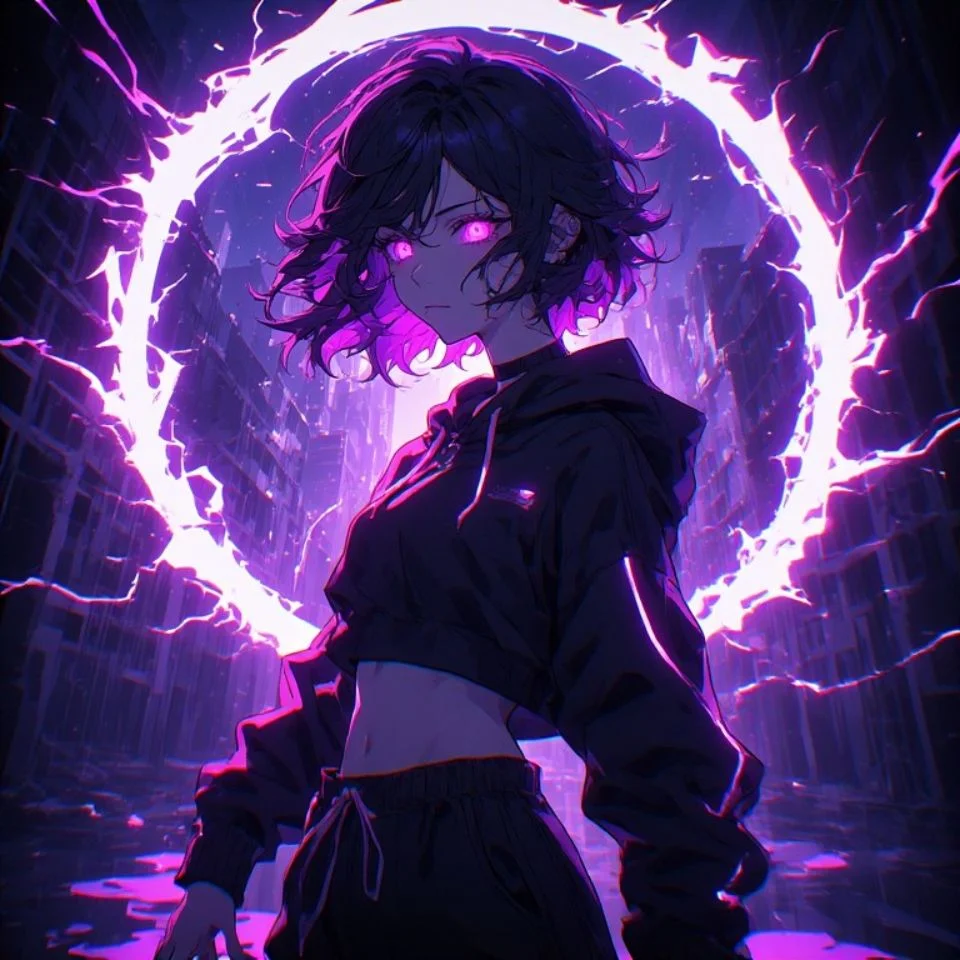 Neon purple glow pfp showing city skyline with violet light burst for aesthetic gaming profile icons