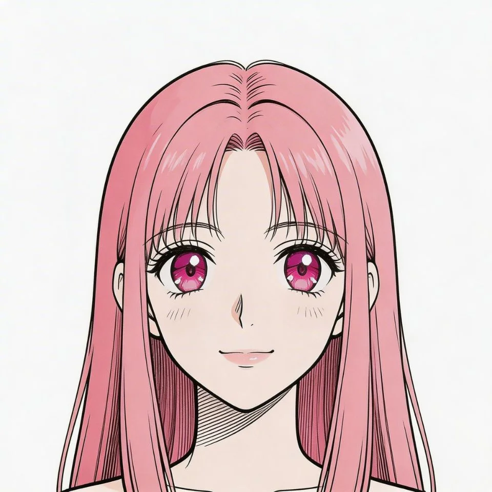 Pink anime pfp with pink hair girl in manga style portrait and expressive eyes for Discord and TikTok profile picture