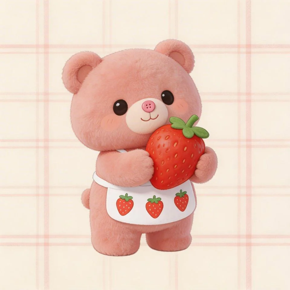 Cute pink bear pfp with strawberry details and soft pink aesthetic for kawaii TikTok and Instagram profile picture avatar