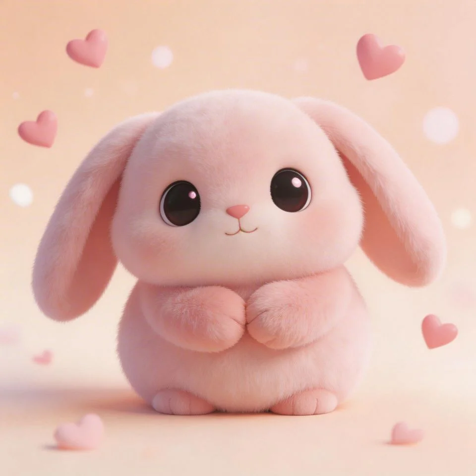 Cute pink bunny pfp with fluffy pastel pink fur and adorable expression for kawaii Discord and TikTok profile picture