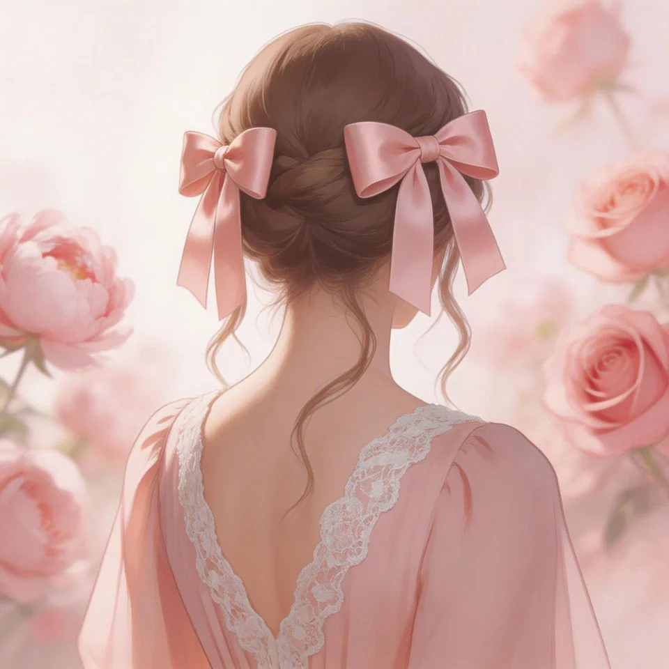 Elegant coquette aesthetic pink pfp with ribbon portrait and dreamy pink composition for Instagram and Pinterest profile