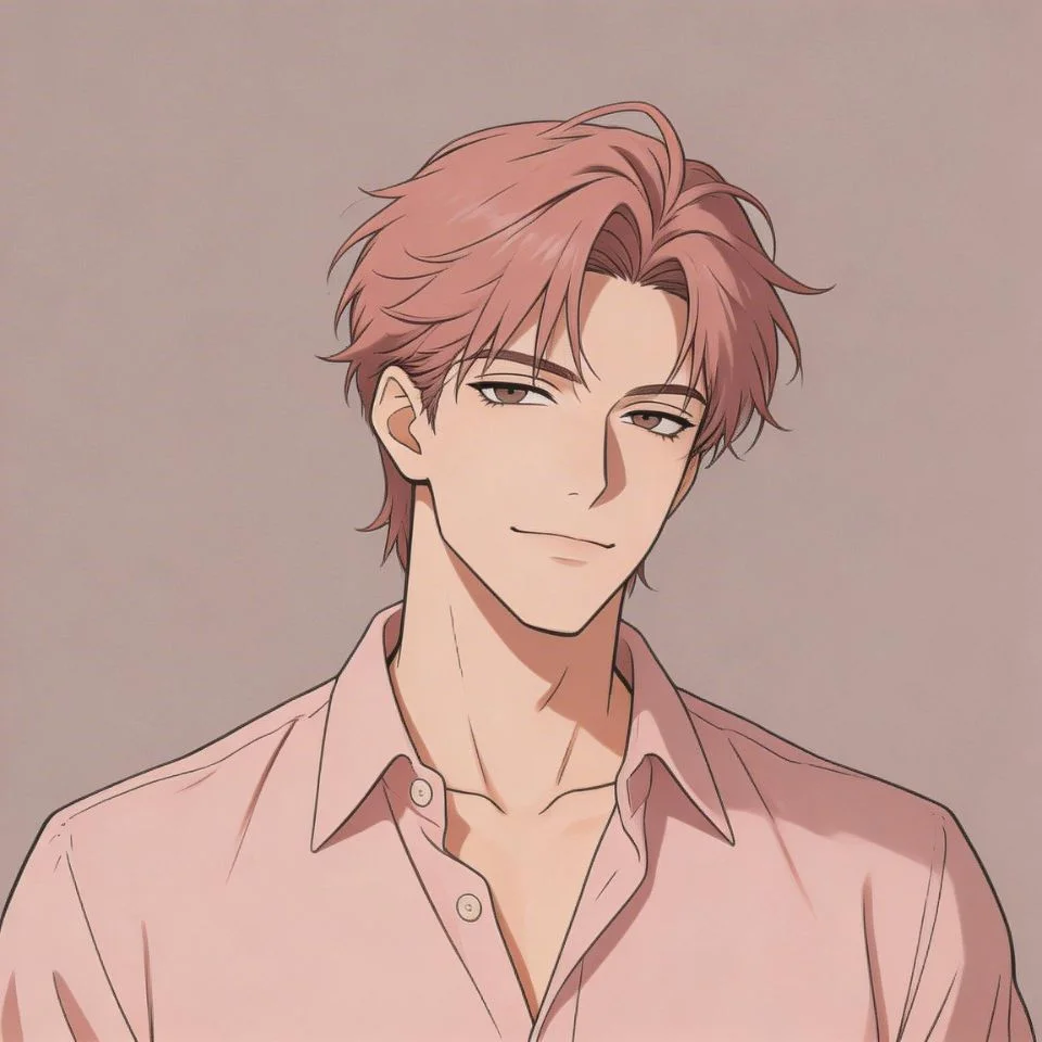 Pink pfp for boys with cool anime guy and rose tinted aesthetic for stylish Discord and TikTok profile picture