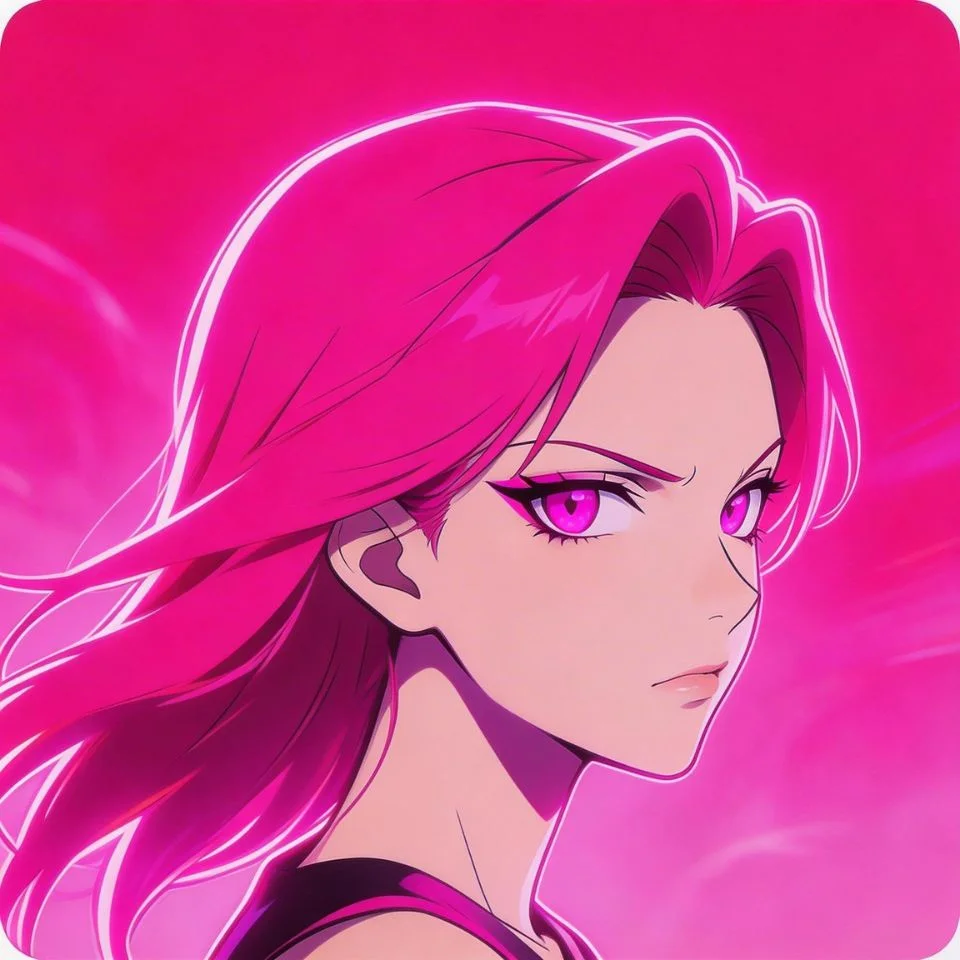 Hot pink pfp with bold neon fuchsia anime girl and vibrant electric background for Discord and TikTok avatar