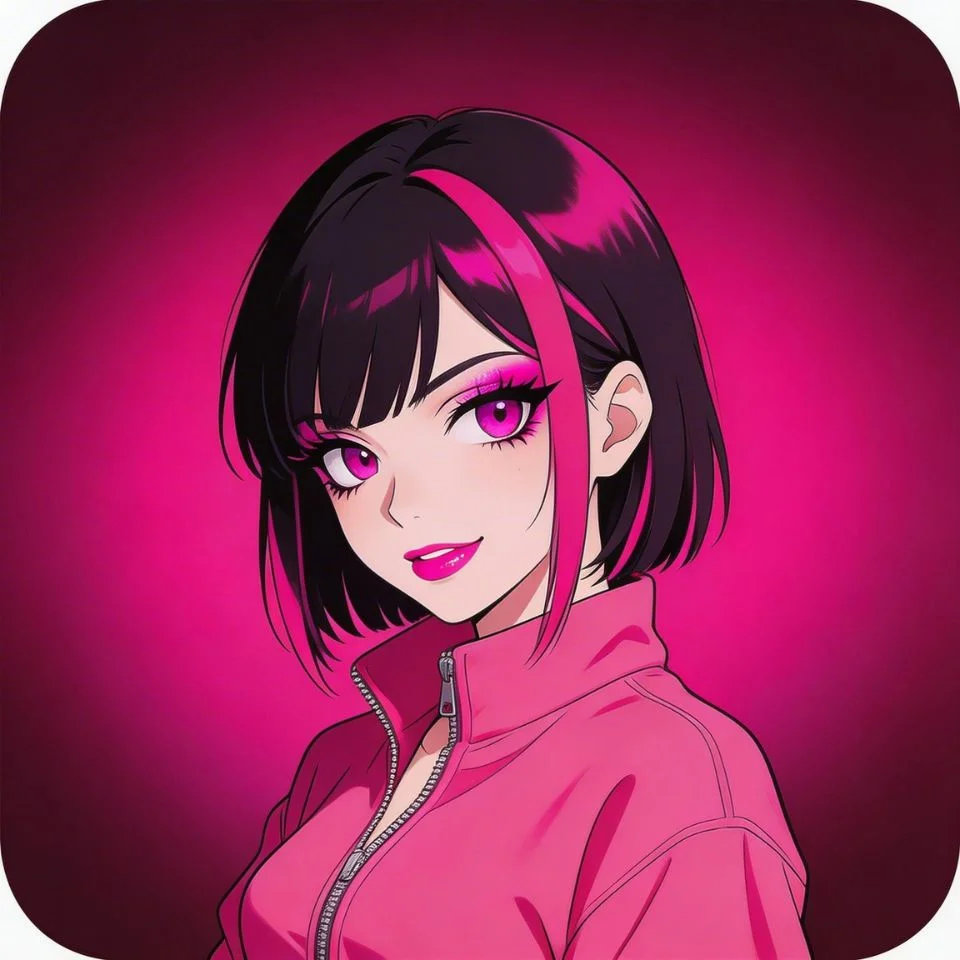 Vibrant hot pink profile picture with egirl bold makeup and fuchsia tones for Instagram and TikTok pfp