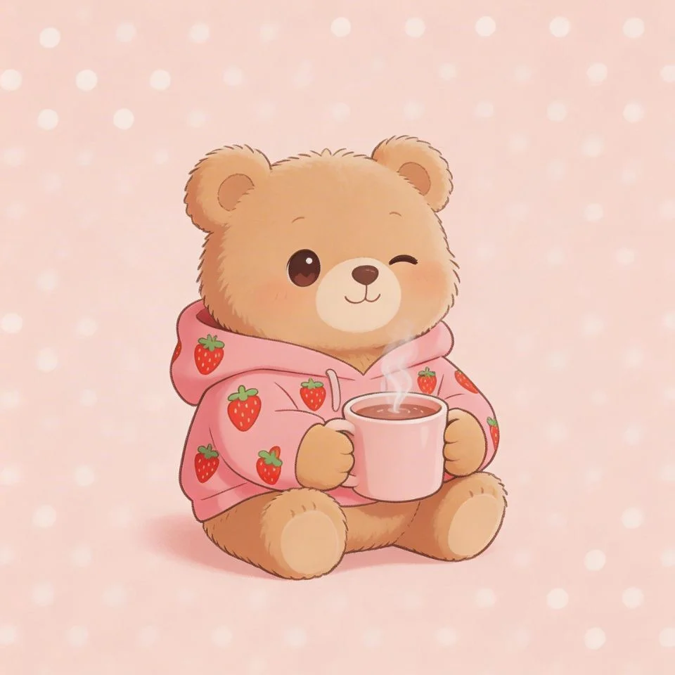 Kawaii cutecore pink pfp with soft pastel bear character and pink aesthetic for cute TikTok and Instagram profile