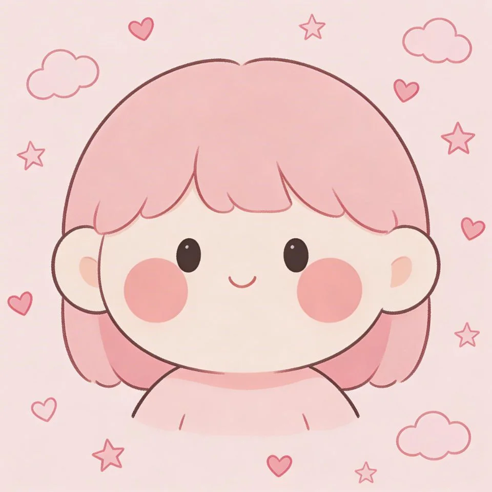Kawaii pink pfp with cutecore round face character and soft pastel tones for cute Discord and TikTok profile picture