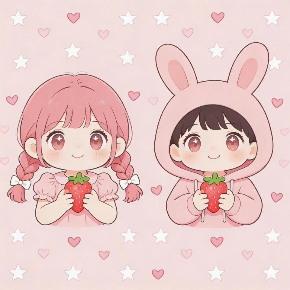 Matching best friend pink pfp duo with cute coordinated pink characters for TikTok and Instagram profile pictures